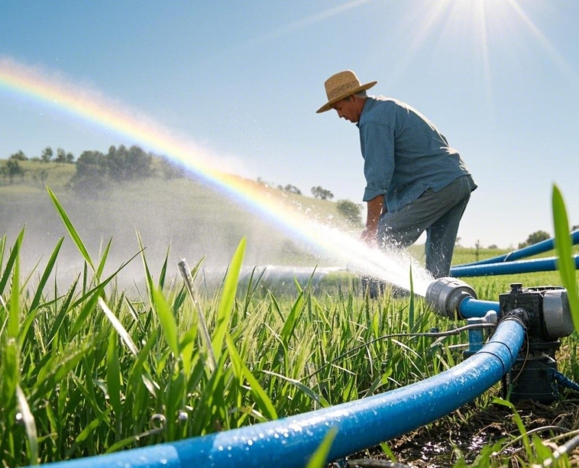 Blue PVC agricultural flat hose