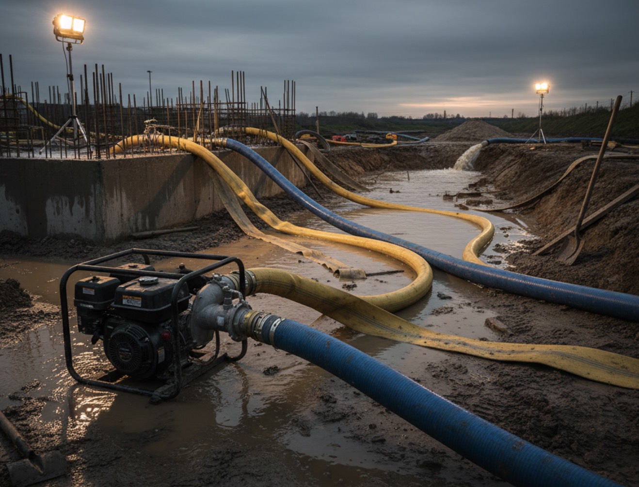 Layflat hose for industrial construction