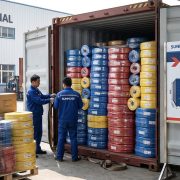 Mixed size PVC hose rolls loaded